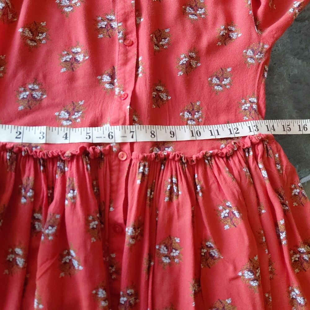 Lucky Brand Womens RED Printed Tiered Long Sleeve Button Down Dress Size XS TP - Picture 9 of 12